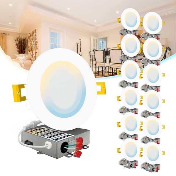 NuWatt 6 in. LED White Round Ultra Slim Canless Integrated LED Recessed Light Kit 5 CCT 2700K-5000K Dimmable IC Rated (12-Pack)