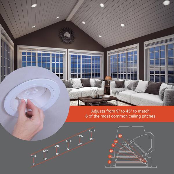 HALO 6 In. Selectable CCT 2700K To 5000K Integrated LED White Recessed Light Sloped Ceiling Trim LED Direct Mount Module