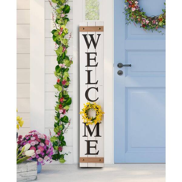 Glitzhome 60 In. H Wooden Welcome Porch Sign With 4 Changable Wreathes (Spring/Patriotic /Fall/Christmas )