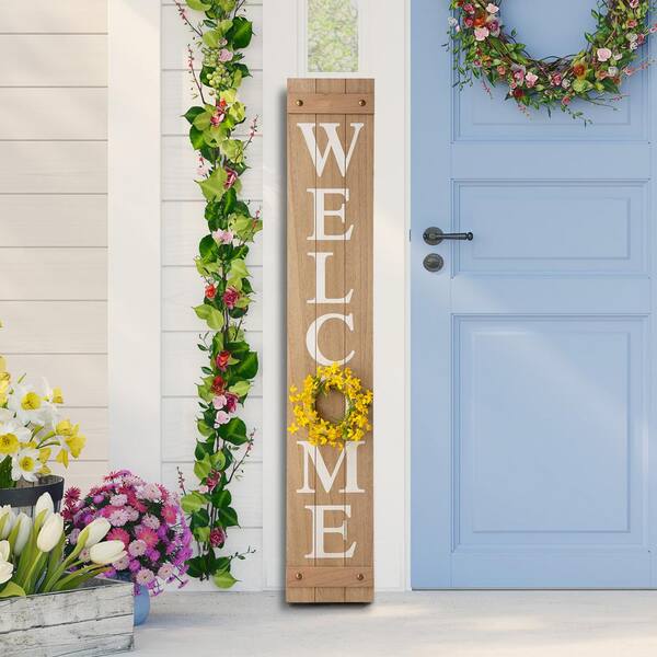Glitzhome 60 In. H Wooden Welcome Porch Sign With 4 Changable Wreathes (Spring/Patriotic /Fall/Christmas )