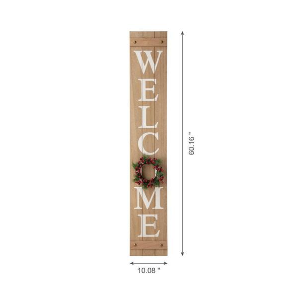 Glitzhome 60 In. H Wooden Welcome Porch Sign With 4 Changable Wreathes (Spring/Patriotic /Fall/Christmas )