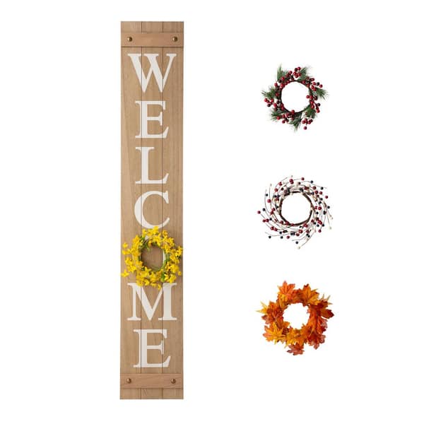 Glitzhome 60 in. H Wooden Welcome Porch Sign with 4 Changable wreathes (Spring/Patriotic /Fall/Christmas )