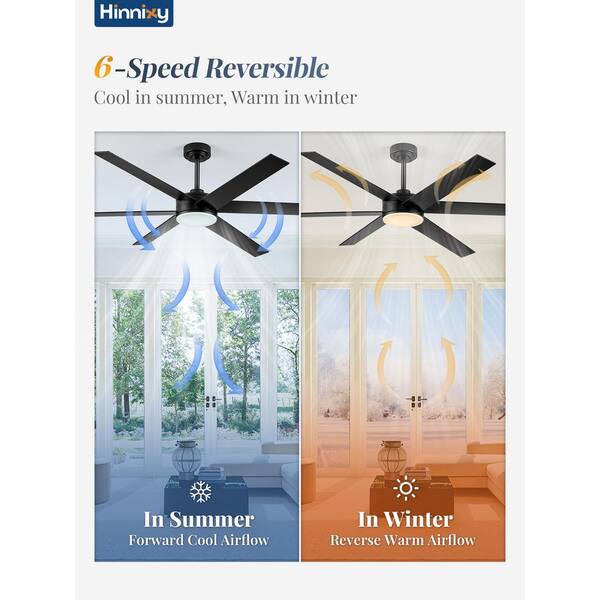HINNIXY 60 In. Outdoor/Indoor Black And Walnut 6 Blades Large Ceiling Fan With Lights And Remote