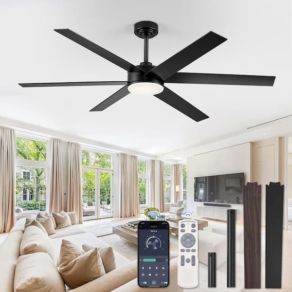 HINNIXY 60 in. Outdoor/Indoor Black and Walnut 6 Blades Large Ceiling Fan with Lights and Remote