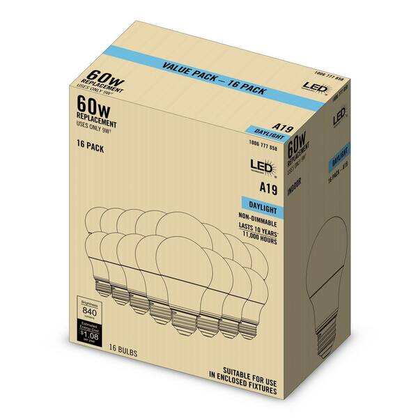 Unbranded 60-Watt Equivalent A19 Non-Dimmable LED Light Bulb Daylight (16-Pack)