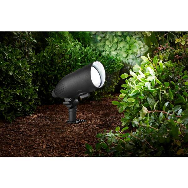 Hampton Bay 640/1130 Lumens Black Hardwired Low Voltage LED Adjustable Light Color Outdoor Spotlight Or Flood Light With Clear Lens
