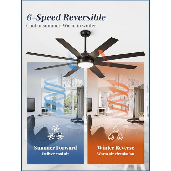 MOKSILED 72 In. Indoor/Outdoor Black Downrod/Angled Mount Ceiling Fan With Dual-Finish Blades And Light Kit And Remote Control