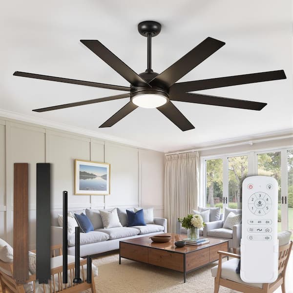 MOKSILED 72 in. Indoor/Outdoor Black Downrod/Angled Mount Ceiling Fan with Dual-Finish Blades and Light Kit and Remote Control