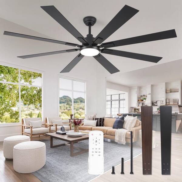 HINNIXY 72 In. Indoor/Outdoor Matte Black 3-Colors LED 6-Speeds Ceiling Fan With Dual-Finish Blades And Light And Remote