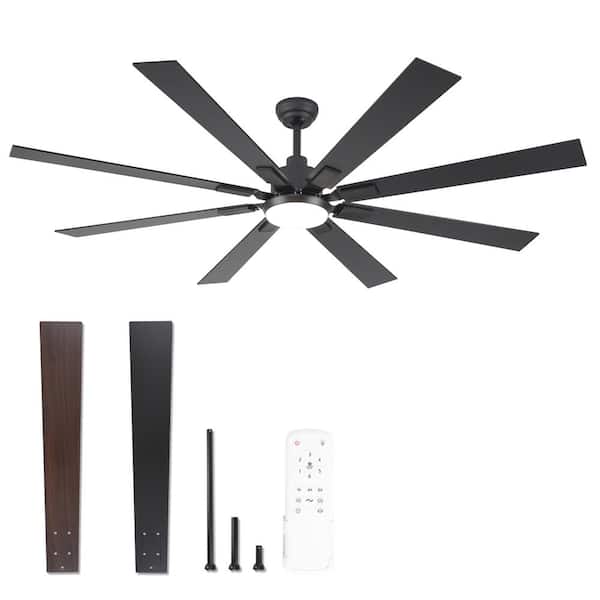 HINNIXY 72 in. Indoor/Outdoor Matte Black 3-Colors LED 6-Speeds Ceiling Fan with Dual-Finish Blades and Light and Remote