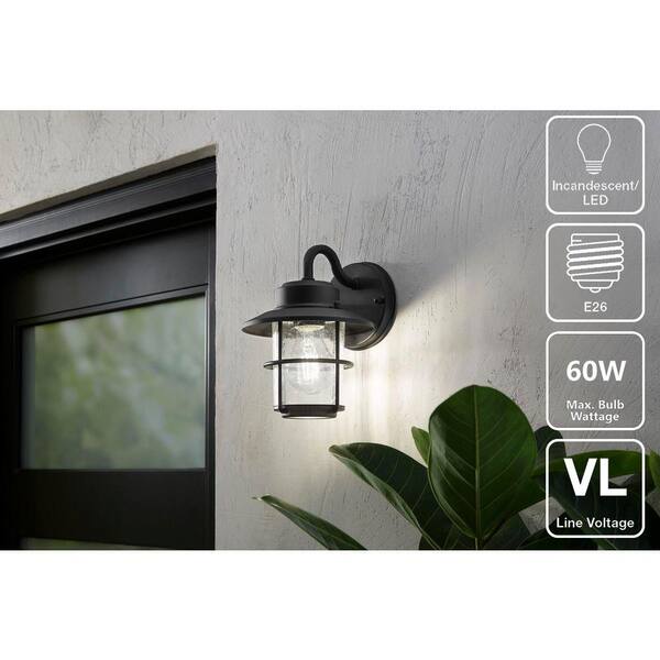 Hampton Bay 8.2 In. 1-Light Black Outdoor Wall Light Lantern Porch Or Patio Sconce (2-Pack)
