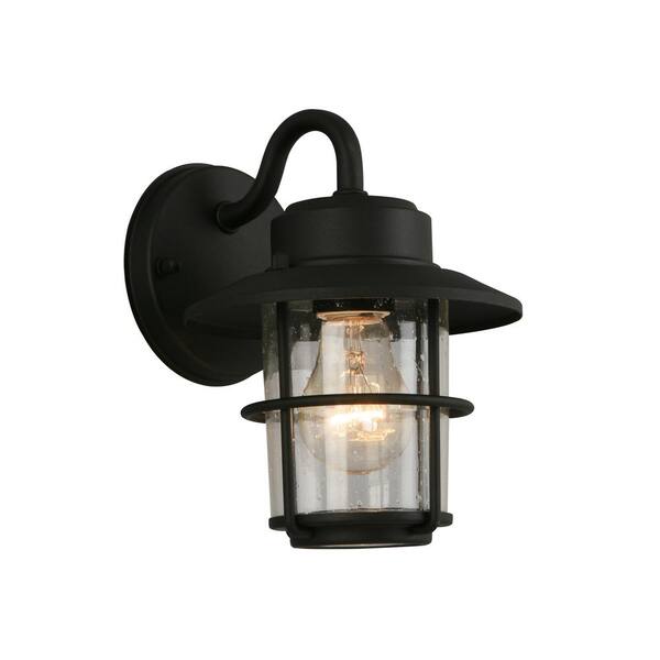 Hampton Bay 8.2 In. 1-Light Black Outdoor Wall Light Lantern Porch Or Patio Sconce (2-Pack)