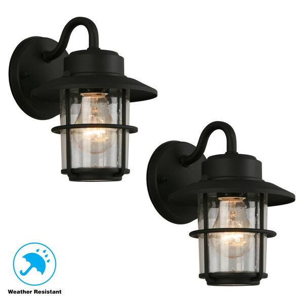 Hampton Bay 8.2 In. 1-Light Black Outdoor Wall Light Lantern Porch Or Patio Sconce (2-Pack)