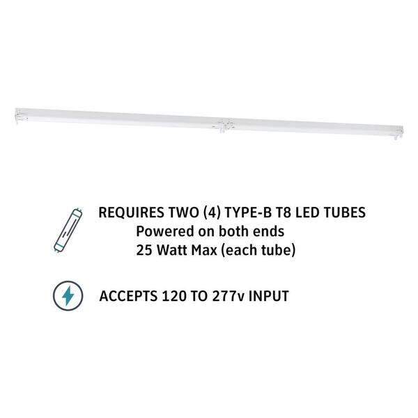 EnviroLite 8 Ft. White Strip Fixture LED Ready For 4 T8 Type B Double End Powered LED Tubes