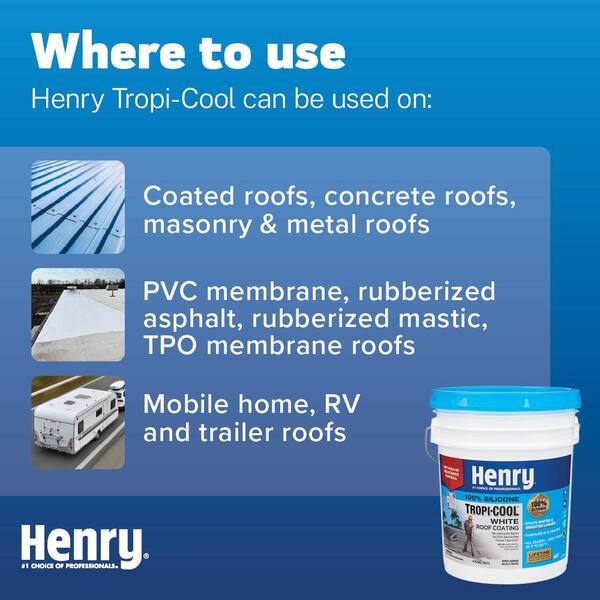 Henry 887 Tropi-Cool White 100% Silicone Reflective Roof Coating 4.75 Gal