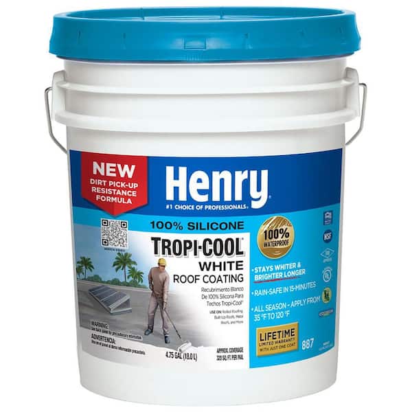Henry 887 Tropi-Cool White 100% Silicone Reflective Roof Coating 4.75 gal