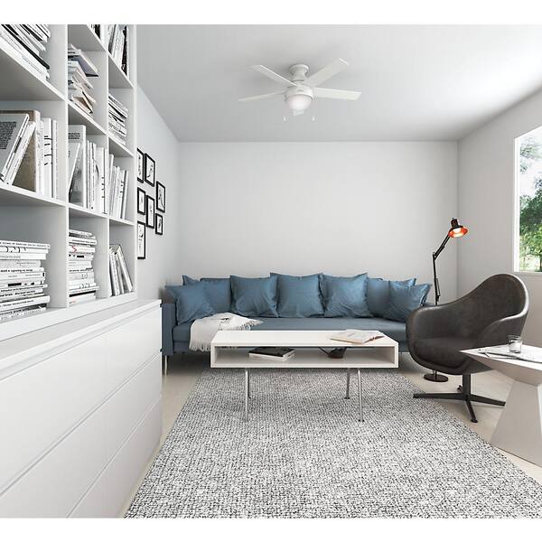 Hunter Anslee 46 In. Fresh White Low Profile Indoor Ceiling Fan With LED Light Kit And Pull Chain
