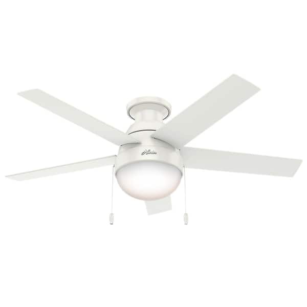 Hunter Anslee 46 in. Fresh White Low Profile Indoor Ceiling Fan with LED Light Kit and Pull Chain