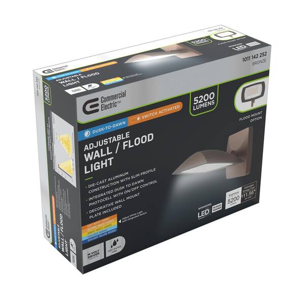 Commercial Electric ARFL 250-Watt Equivalent 5000-Lumens Selectable CCT Integrated LED Arch Wall Flood Light Bronze