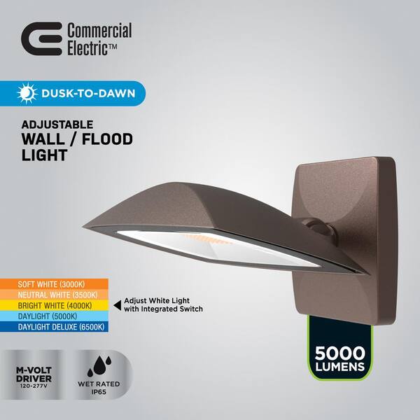 Commercial Electric ARFL 250-Watt Equivalent 5000-Lumens Selectable CCT Integrated LED Arch Wall Flood Light Bronze