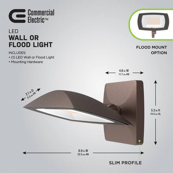 Commercial Electric ARFL 250-Watt Equivalent 5000-Lumens Selectable CCT Integrated LED Arch Wall Flood Light Bronze