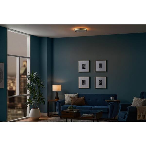 Hampton Bay Ashburrow 15 In. Light Brushed Nickel Adjustable CCT Integrated LED Ceiling Flush Mount Fixture With Night Light