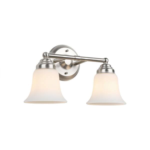 Hampton Bay Ashhurst 2-Light Brushed Nickel Vanity Light With Frosted Glass Shades