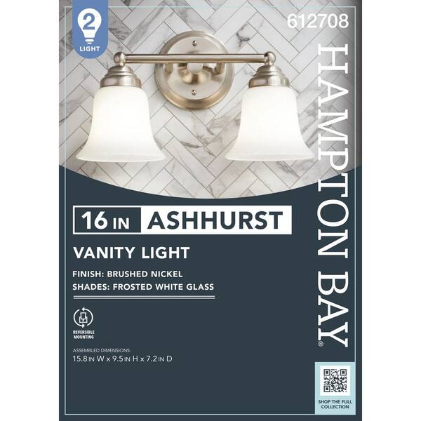 Hampton Bay Ashhurst 2-Light Brushed Nickel Vanity Light With Frosted Glass Shades