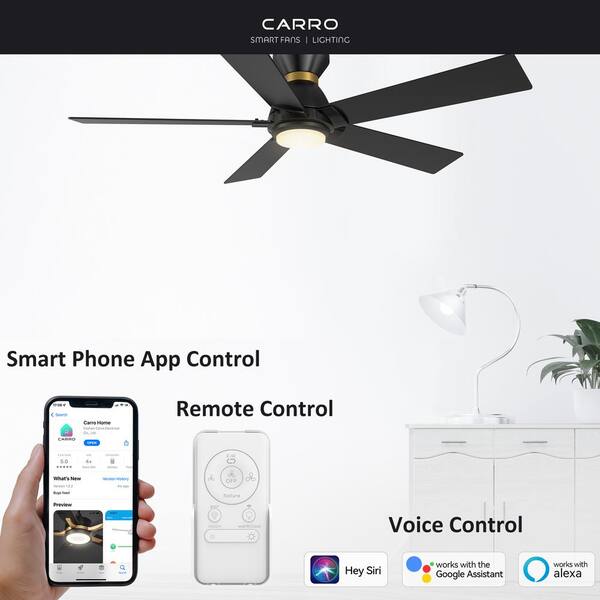CARRO Aspen 52 In. Dimmable LED Indoor/Outdoor Black Smart Ceiling Fan With Light And Remote Works With Alexa/Google Home