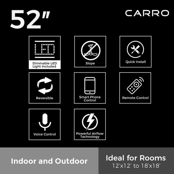CARRO Aspen 52 In. Dimmable LED Indoor/Outdoor Black Smart Ceiling Fan With Light And Remote Works With Alexa/Google Home