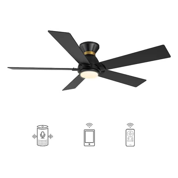 CARRO Aspen 52 in. Dimmable LED Indoor/Outdoor Black Smart Ceiling Fan with Light and Remote Works with Alexa/Google Home