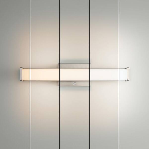 Hampton Bay Astrid 23 In. 1-Light Brushed Nickel LED 5CCT Vanity Light With Frosted Glass And Sensor Operated Night Light