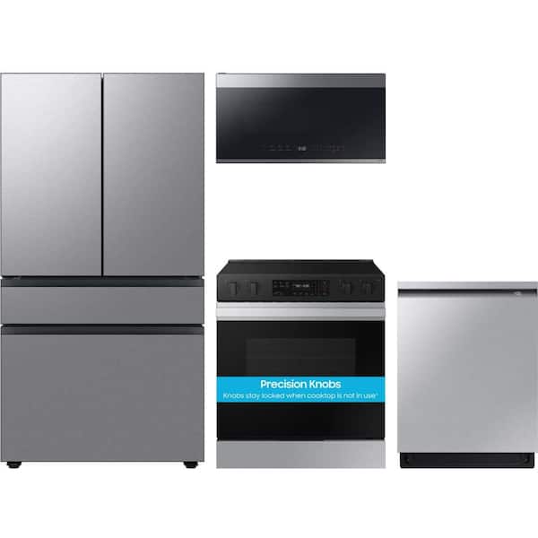 Samsung Bespoke 29 cu. ft. Standard Depth Smart Refrigerator with 5 Burner Smart Slide-In Electric Range and Tall Tub Dishwasher