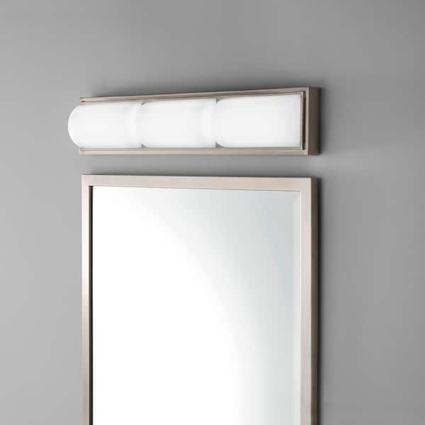 Hampton Bay Bingham 24.02 in. 1-Light Brushed Nickel Integrated LED Bathroom Vanity Light Bar with Frosted Acrylic Shade