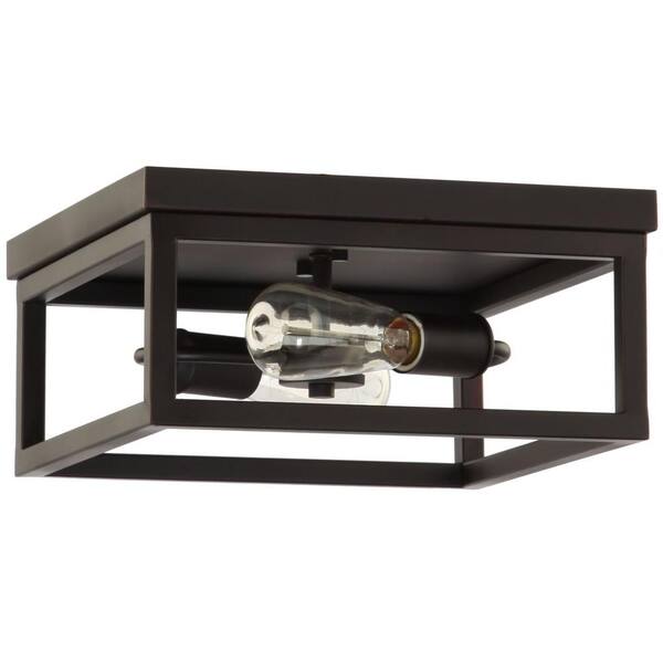 Hampton Bay Boswell Quarter 12-1/2 In. 2-Light Black Industrial Open Cage Flush Mount Ceiling Light