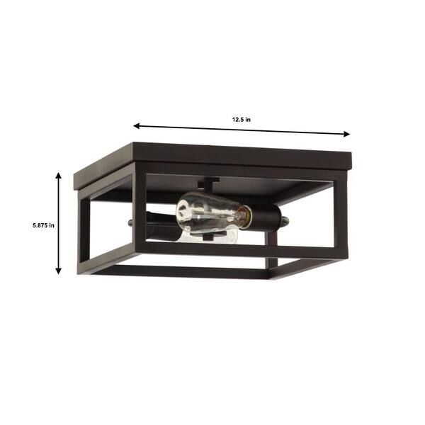 Hampton Bay Boswell Quarter 12-1/2 In. 2-Light Black Industrial Open Cage Flush Mount Ceiling Light