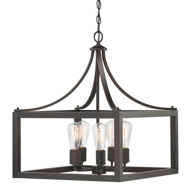 Hampton Bay Boswell Quarter 20 In. 5-Light Distressed Black Farmhouse Pendant For Kitchen Or Entryway