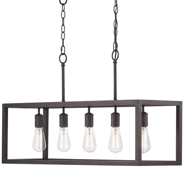 Hampton Bay Boswell Quarter 5-Light Black Industrial Linear Island Hanging Chandelier For Kitchen Islands And Dining