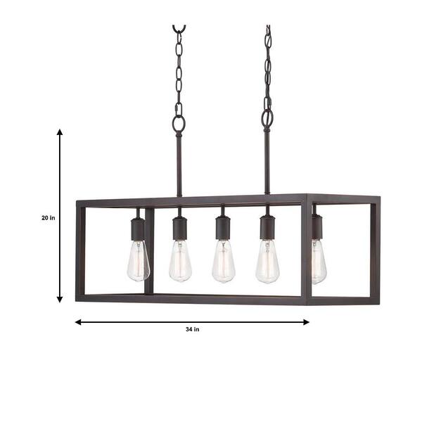 Hampton Bay Boswell Quarter 5-Light Black Industrial Linear Island Hanging Chandelier For Kitchen Islands And Dining