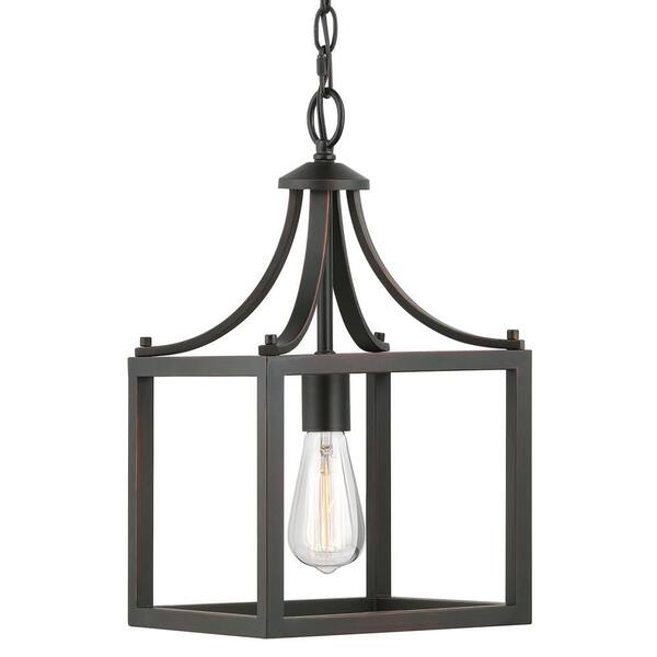 Hampton Bay Boswell Quarter 9-1/2 In. 1-Light Distressed Black Farmhouse Mini-Pendant Kitchen Light