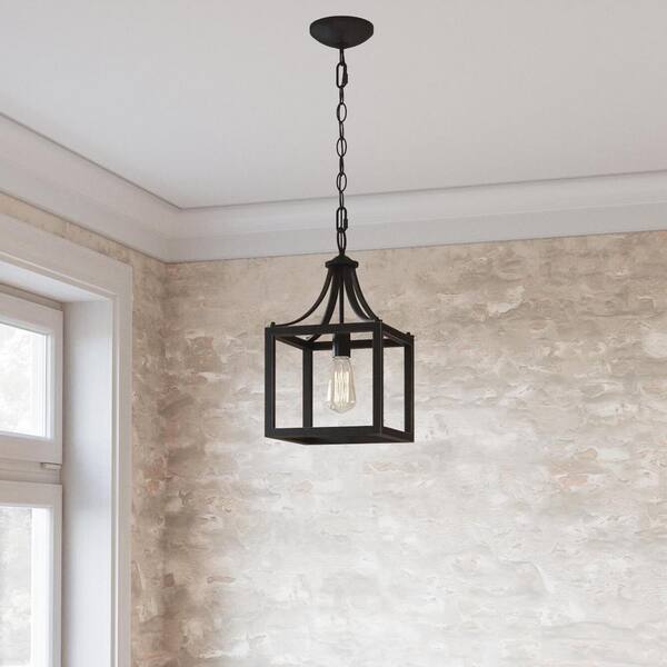 Hampton Bay Boswell Quarter 9-1/2 In. 1-Light Distressed Black Farmhouse Mini-Pendant Kitchen Light
