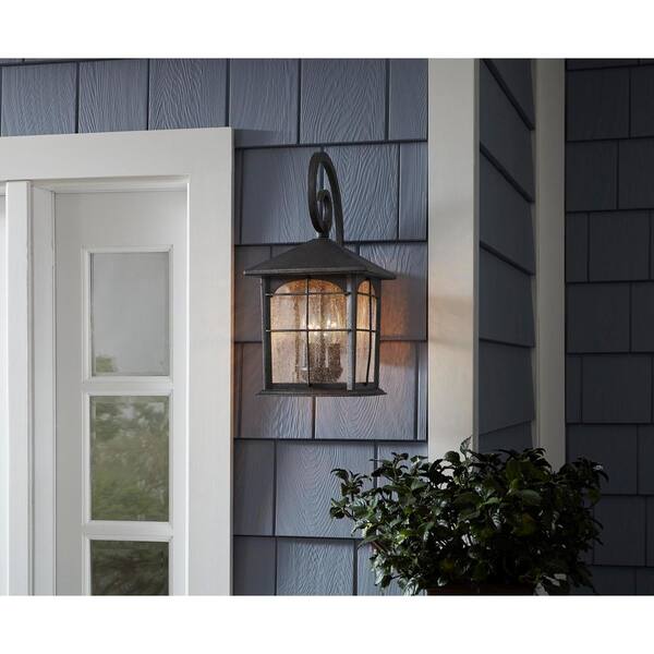 Home Decorators Collection Brimfield 17.5 In. Aged Iron 3-Light Line Voltage Outdoor Wall Light Sconce With No Bulbs Included