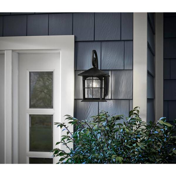 Home Decorators Collection Brimfield Aged Iron 1-Light Line Voltage Hardwired Outdoor Porch Light Wall Lantern Sconce With No Bulb Included
