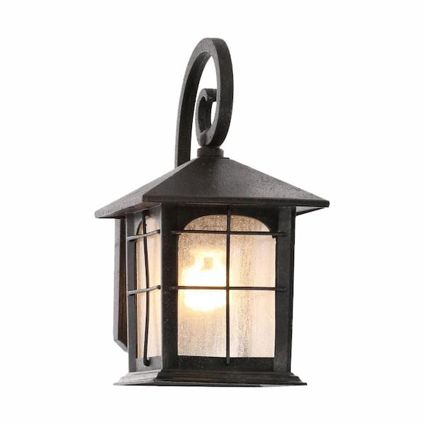 Home Decorators Collection Brimfield Aged Iron 1-Light Line Voltage Hardwired Outdoor Porch Light Wall Lantern Sconce with No Bulb Included