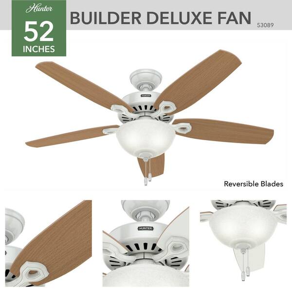 Hunter Builder Deluxe 52 In. Indoor White Ceiling Fan With Light Kit