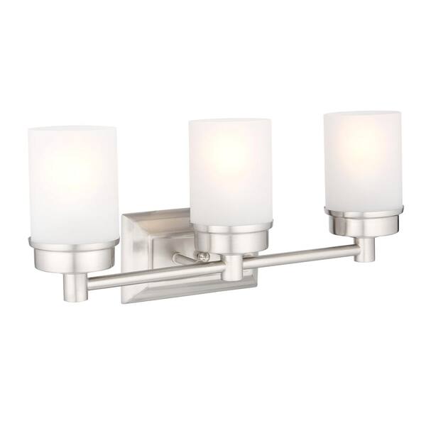 Hampton Bay Cade 20.25 In. 3-Light Brushed Nickel Bathroom Vanity Light Fixture With Frosted Glass Shades