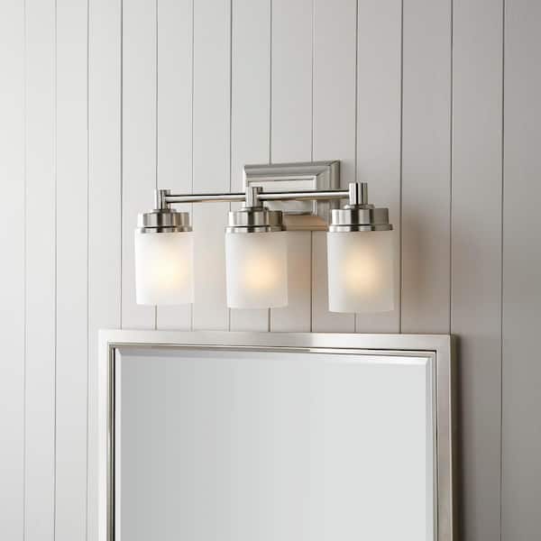 Hampton Bay Cade 20.25 in. 3-Light Brushed Nickel Bathroom Vanity Light Fixture with Frosted Glass Shades