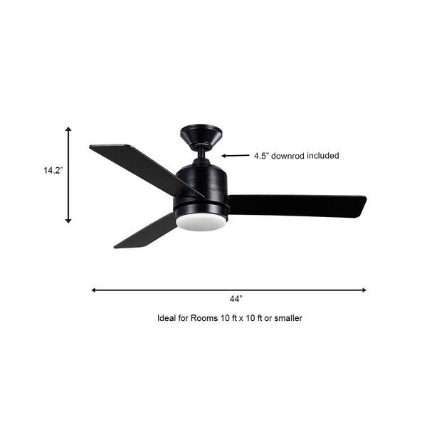 Hampton Bay Castlegate 44 In. Indoor Integrated LED Matte Black Ceiling Fan With 3 Reversible Blades Light Kit And Remote Control