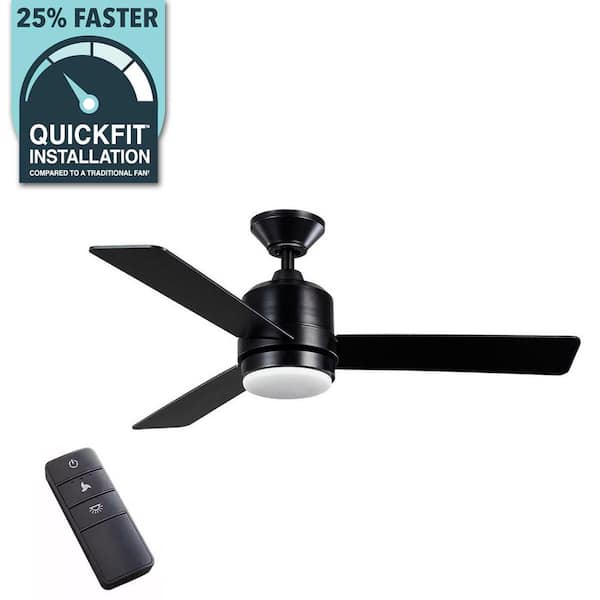 Hampton Bay Castlegate 44 in. Indoor Integrated LED Matte Black Ceiling Fan with 3 Reversible Blades Light Kit and Remote Control