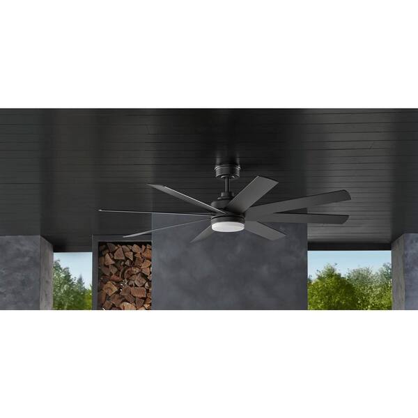 Home Decorators Collection Celene II 62 In. Indoor/Outdoor Matte Black DC Motor Ceiling Fan With Adjustable White Integrated LED W/ Remote Included